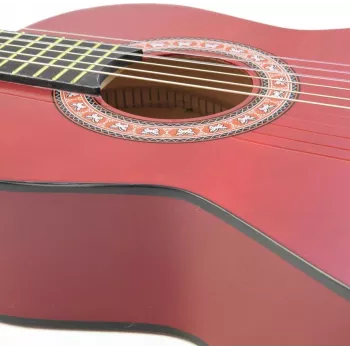 Dimavery AC-303 koncertná gitara 1/2 veľkosť červená s gigbagom, ladičkou, trsátkami a popruhom pre začiatočníkov