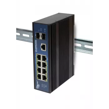 ALLNET ALL-SGI8010PDM priemyselný managed Layer2+ 10-portový Gigabit PoE switch, 7x PoE+ 2x SFP 1x PD, bez ventilátora IP40