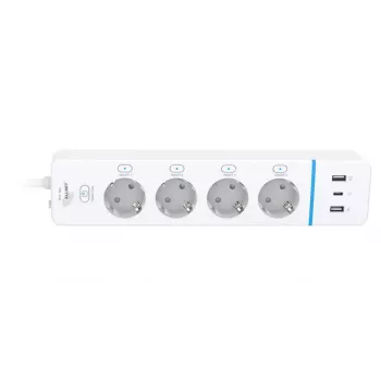 ALLNET ESP32 WiFi Smart predlžovacia zásuvka ALL3079-4, 4 AC zásuvky, 2x USB-A & 1x USB-C, meranie energie