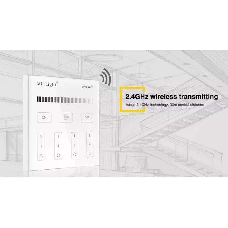 SYNERGY21 T1 MiLight Smart Panel jednofarebný 4-zónový dotykový diaľkový ovládač