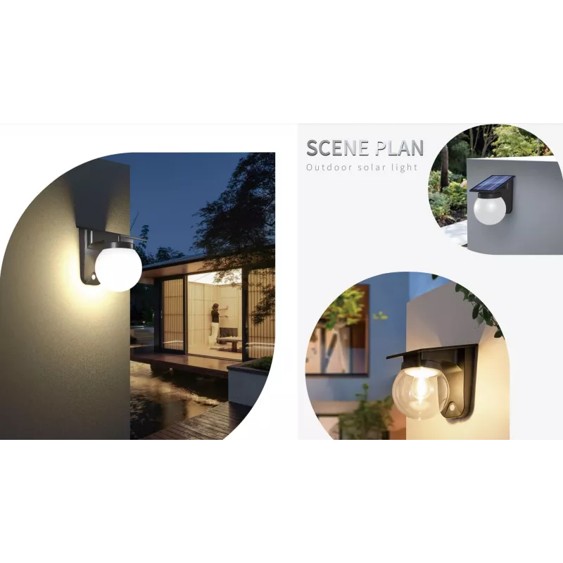SYNERGY21 S21-LED-0250250 solárne nástenné svietidlo guľa číra