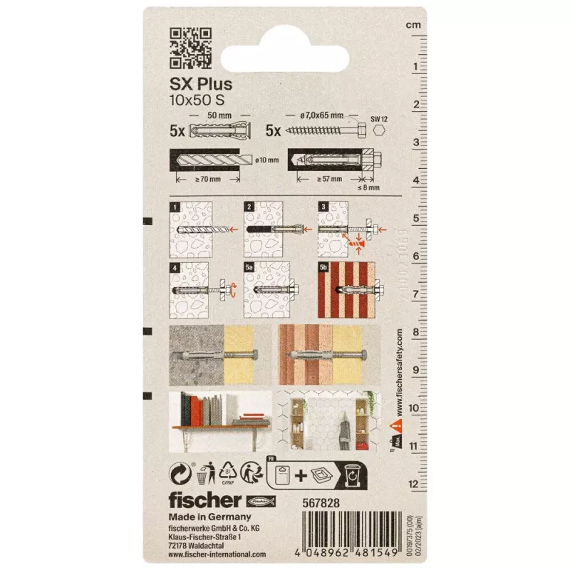 Fischer SX Plus hmoždinka 10 x 50 mm, 5 ks 567828