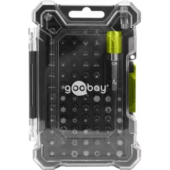 Goobay Tools 72-dielna sada držiaka bitov s magnetickým rýchlovýmenným držiakom bitov, S2 oceľové bity, 1/4 palca šesťhranný pohon, drážka, Phillips, Pozidriv, Torx, Security Torx, Hex, Security Hex, Square, Spanner, Tri-Wing, Torq-Set, 25 mm bity 77843