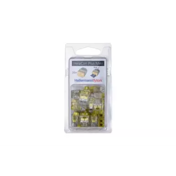 HellermannTyton HelaCon Plus Mini HCPM-2 push-in spojka, 2-pólová, 0,5-2,5mm², transparentná/žltá, balenie 20 ks 148-90054