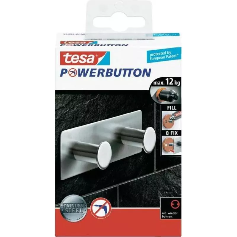Tesa Powerbutton Classic Dvojitý háčik 12kg chróm 59333-00000-01