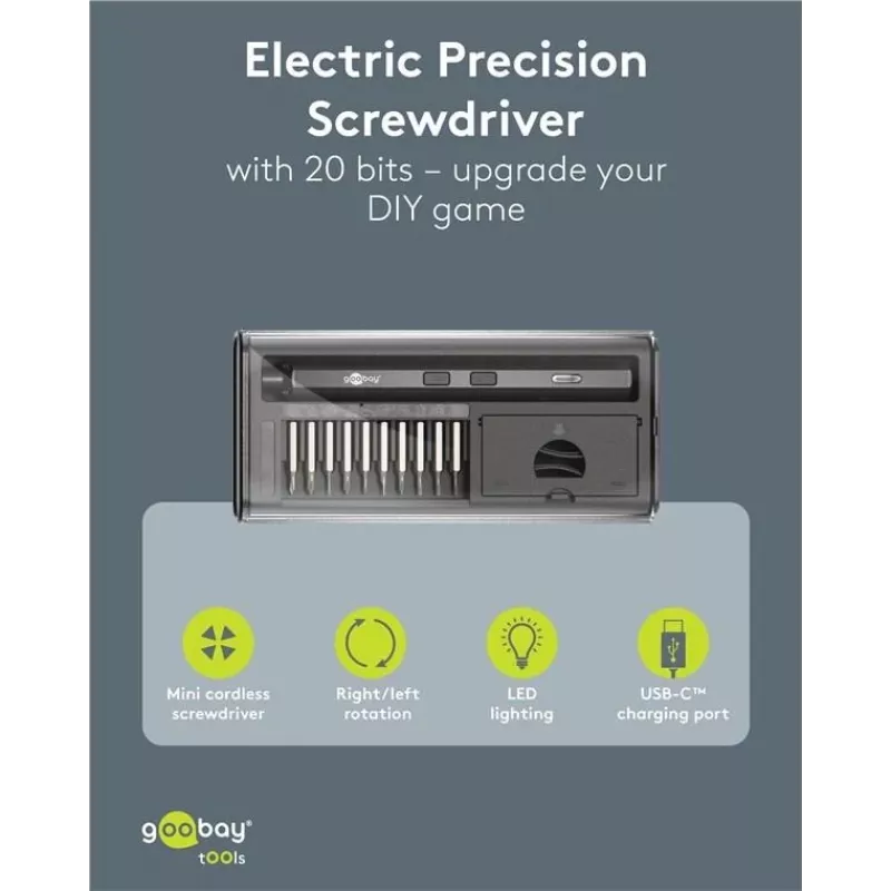 Goobay 77838 elektrický presný skrutkovač s akumulátorom, 20 kusov, LED