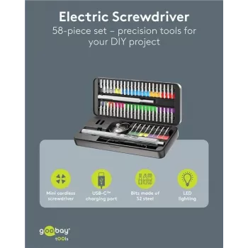 Goobay 77839 Elektrický presný skrutkovač s batériou, 50 dielov, LED