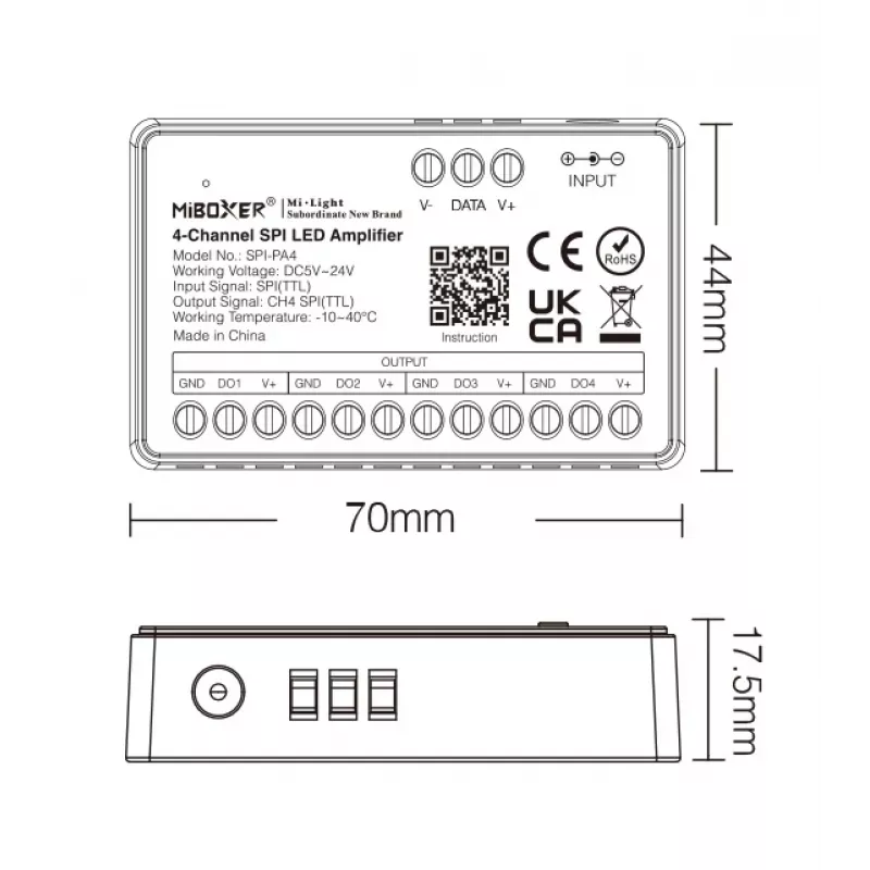 Synergy 21 Pixel LED kontrolér SPI séria 4-kanálový zosilňovač/repeater (SPI-PA4)
