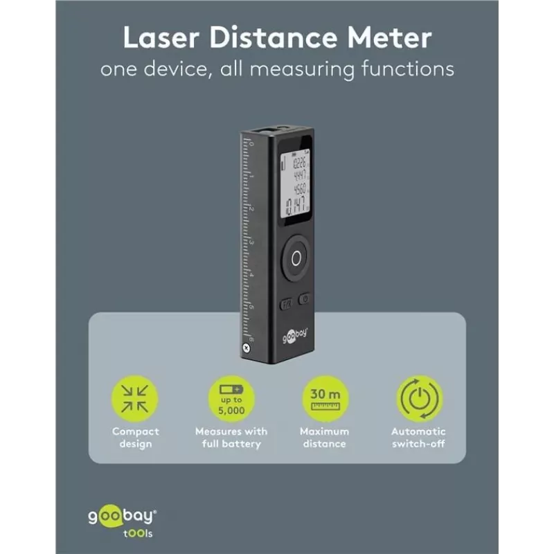 Goobay laserový diaľkomer 30 m dosah pre meranie dĺžky (77834)