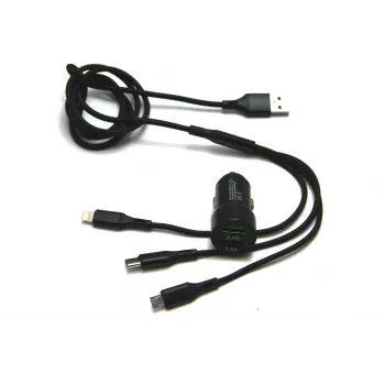 IWH Dual USB auto nabíjačka 3-in-1 12/24V 3,4A čierna (19061)