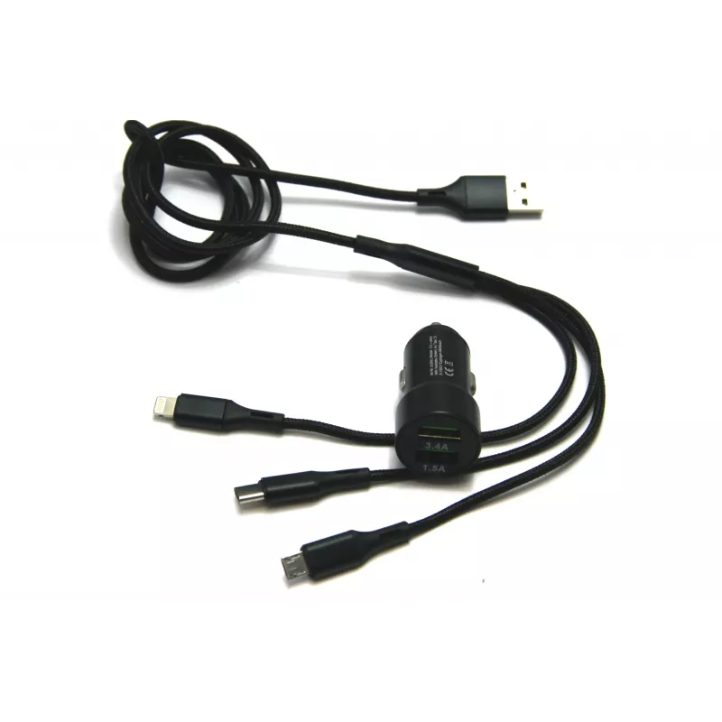 IWH Dual USB auto nabíjačka 3-in-1 12/24V 3,4A čierna (19061)