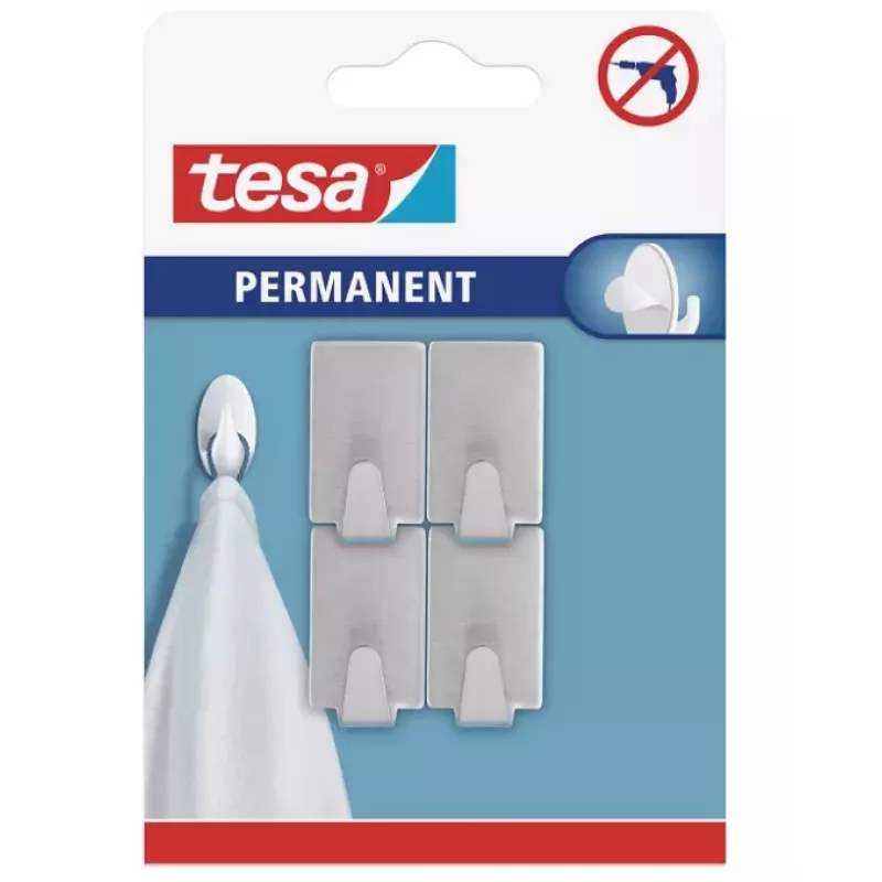 tesa Permanent háčik obdĺžnikový S kov, chróm, samolepiaci, 1,5 kg, 1 kus 66612-00000-00