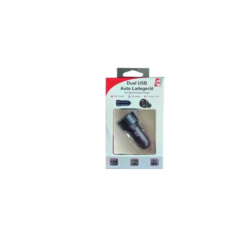 IWH dvojité USB auto nabíjačka s indikátorom napätia 4,8A (019062)
