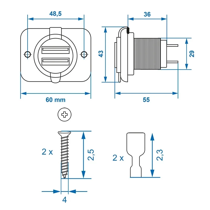 IWH USB dvojitá vstavaná zásuvka 12/24V 2,1A 2x USB-A čierna 019006