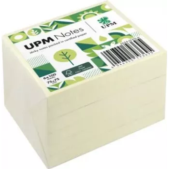 UPM Notes samolepiace lístočky 5654-01PG-6, 75 x 75 mm, žlté, 100 listov na blok, 6 blokov