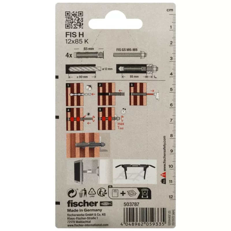 Fischer 503787 FIS H 12 x 85 K K NV injektážna kotvová objímka 85 mm 12 mm 1 sada