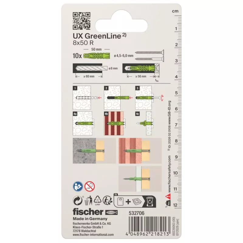 Fischer UX Green 8 x 50 R K NV univerzálna hmoždinka, balenie 50 ks 532706