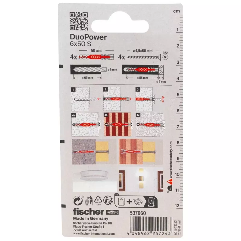 Fischer DuoPower 6 x 50 S K NV univerzálna hmoždinka so skrutkou, 1 sada (537660)