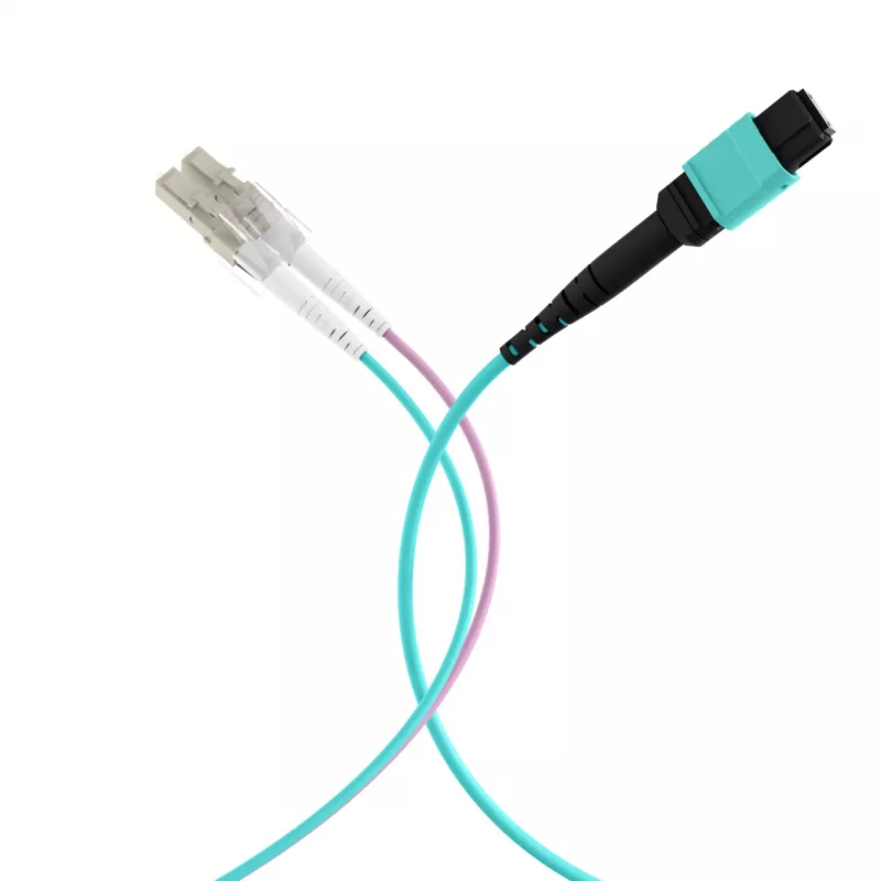 EFB MTP na LC 12-vláknový OM3 LSZH Aqua fan-out patch kábel, 7,5 m MTPF12LCOM3-7,5