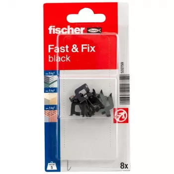 fischer Fast & Fix nástenný hák K NV čierny (1 sada) – samolepiaci, bez vŕtania, opakovane použiteľný