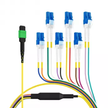 EFB Elektronik MPO-PLUS/APC(F) na LC trunk kábel, OS2 Single-Mode, 12 vlákien, polarita Typ B, LSZH žltá, 1 m MPOF12LCOS2-1