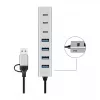 LogiLink USB 3.0 hub, 7-portový, 4x USB-A 3x USB-C, hliníkové puzdro