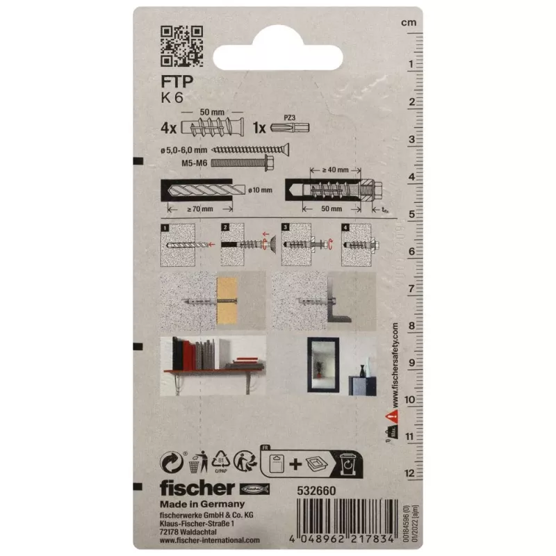 Fischer FTP K 6 K NV kotva do pórobetónu 50 mm, nylon, 1 ks 532660