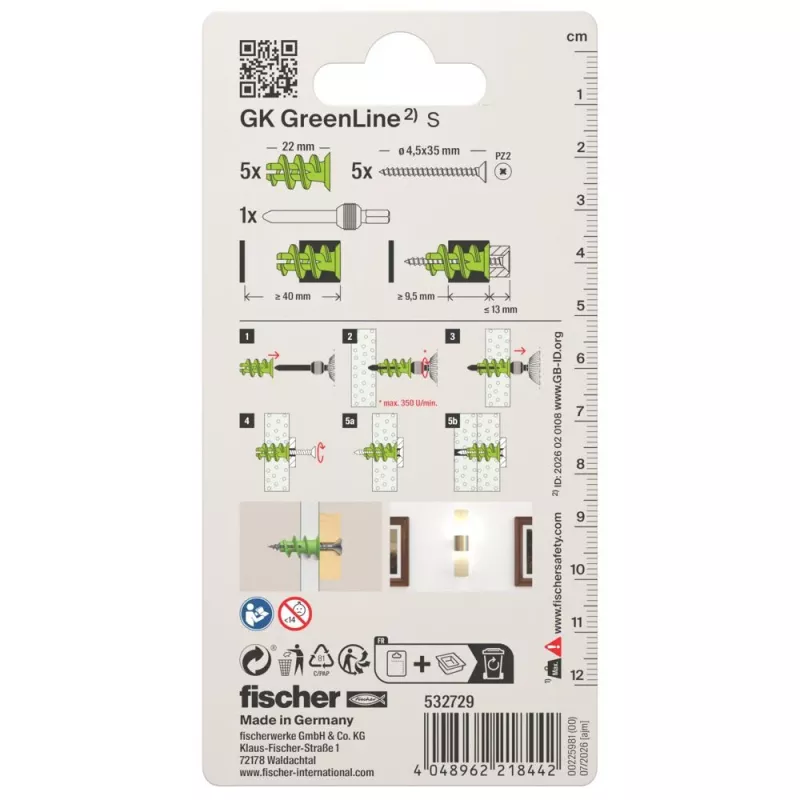 Fischer 532729 GK Green S K NV sada hmoždiniek na sadrokartón 22 mm (10 kusov)