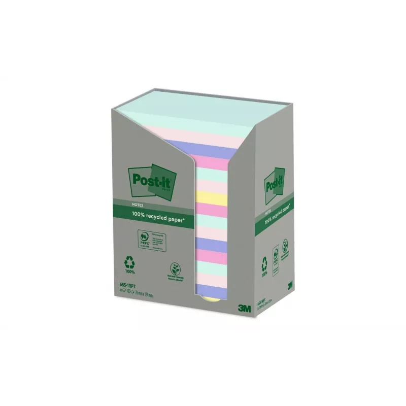 3M Post-it Recycling Notes 655-1RPT-N, 127 x 76 mm, fialová, 100 listov, 100% recyklovaný papier