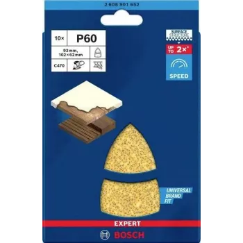 Bosch 2608901652 brúsne listy pre multitool brúsku, 93 x 102 mm, zrnitosť 60, balenie 10 ks