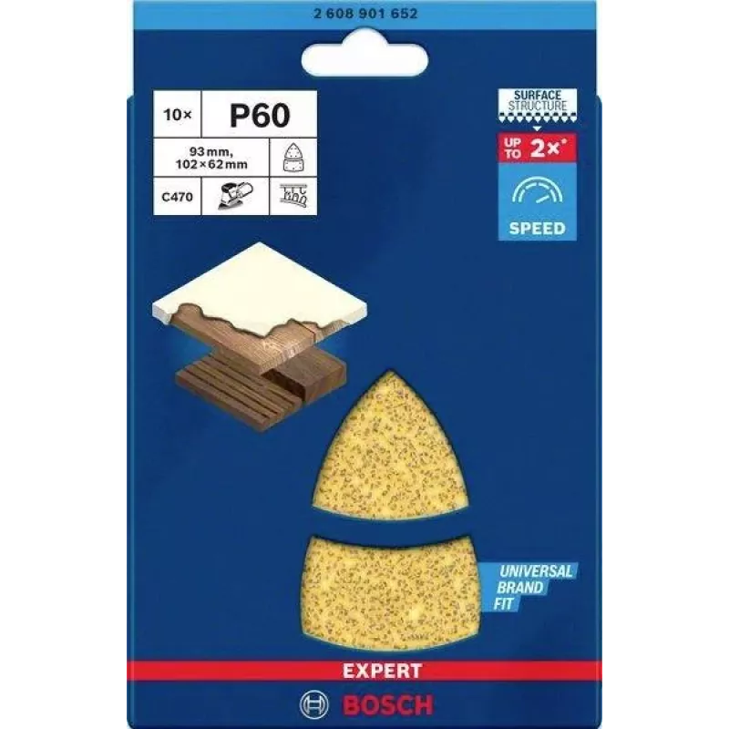 Bosch 2608901652 brúsne listy pre multitool brúsku, 93 x 102 mm, zrnitosť 60, balenie 10 ks