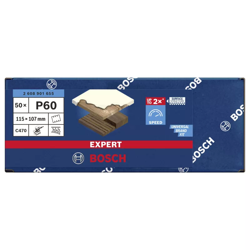 Bosch 2608901655 brúsne listy pre vibračnú brúsku, zrnitosť 60, 107 x 115 mm, balenie 50 ks