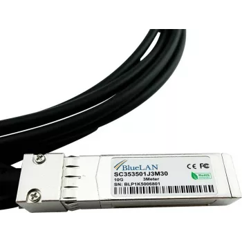 BlueLAN 10GBASE-CR pasívny SFP+ na SFP+ Direct Attach kábel, 3m, AWG30, kompatibilný s NVIDIA 980-9I68I-00J02A 980-9I68I-00J02A-BL