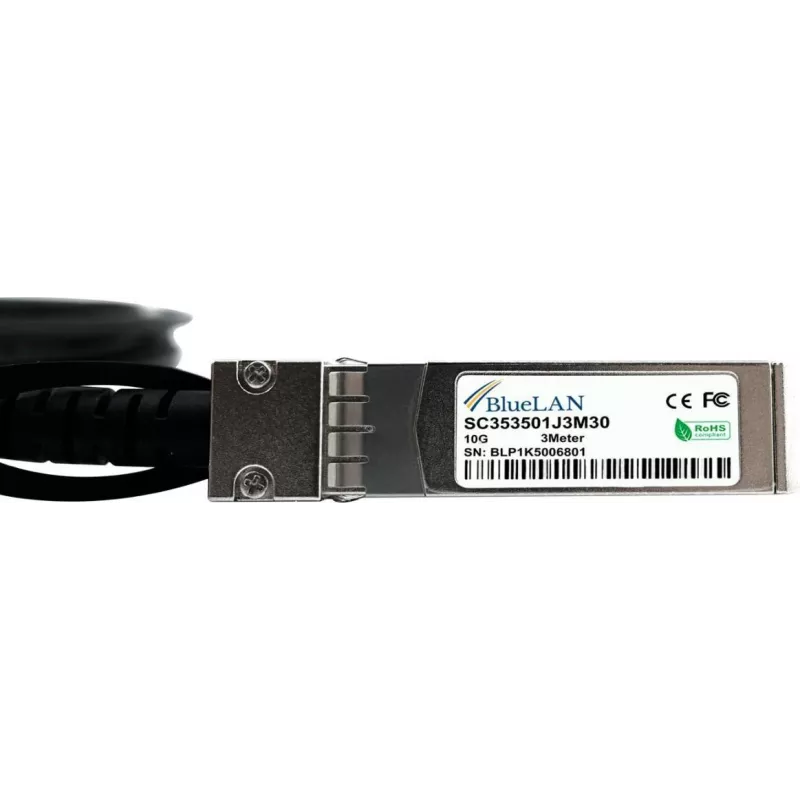 BlueLAN 10GBASE-CR pasívny SFP+ na SFP+ Direct Attach kábel, 3m, AWG30, kompatibilný s NVIDIA 980-9I68I-00J02A 980-9I68I-00J02A-BL