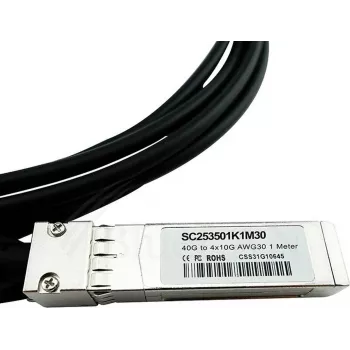 BlueLAN LSWM1QSTK3-BL 40GBASE-CR4 QSFP na 4x10GBASE-CR SFP+ pasívny Direct Attach breakout kábel, 1m, AWG30