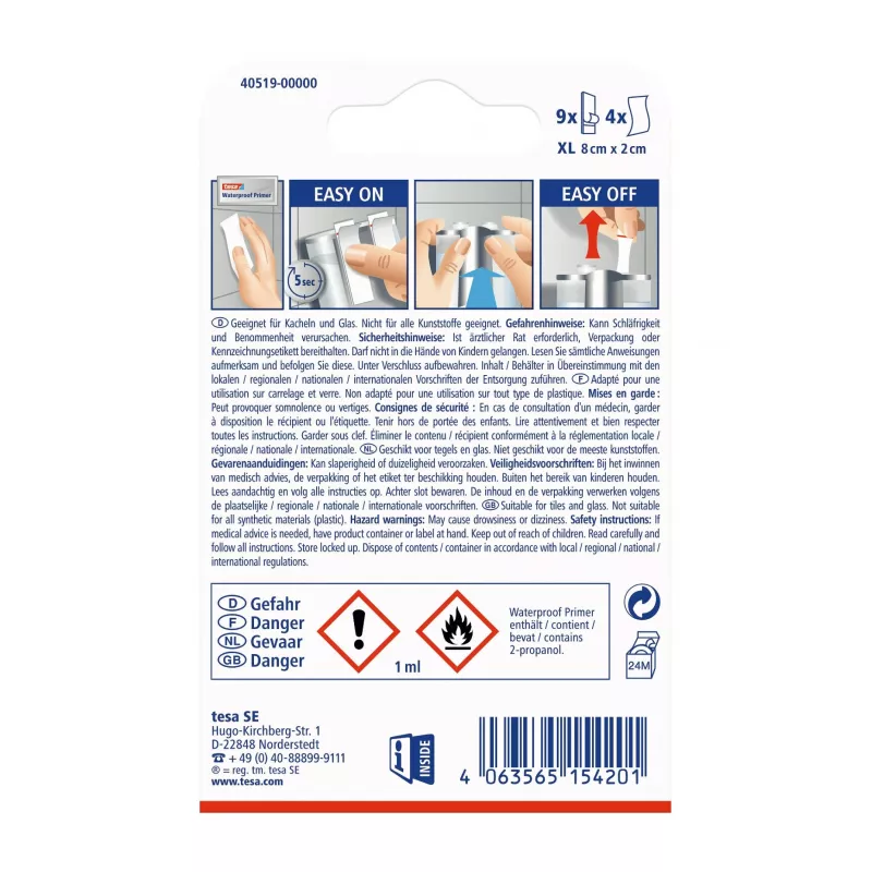 Tesa Powerstrips Waterproof XL lepiace prúžky pre až 9 kg, biela, 9 prúžkov 40519-00000-00