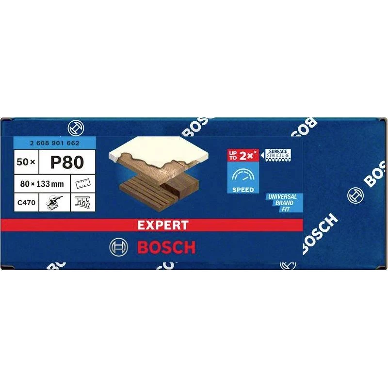 Bosch 2608901662 brúsne listy pre vibračnú brúsku, zrnitosť 80, 133 x 80 mm, balenie 50 ks