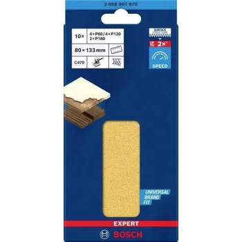 Bosch Accessories 2608901670 sada brúsneho papiera pre vibračnú brúsku, zrnitosť 60, 120, 180, 133 mm x 80 mm, 15 kusov