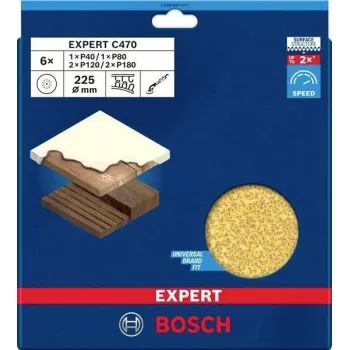 Bosch Accessories 2608901677 sada brúsneho papiera pre sadrokartónovú brúsku, zrnitosť 40/80/120/180, 225 mm, 6 kusov