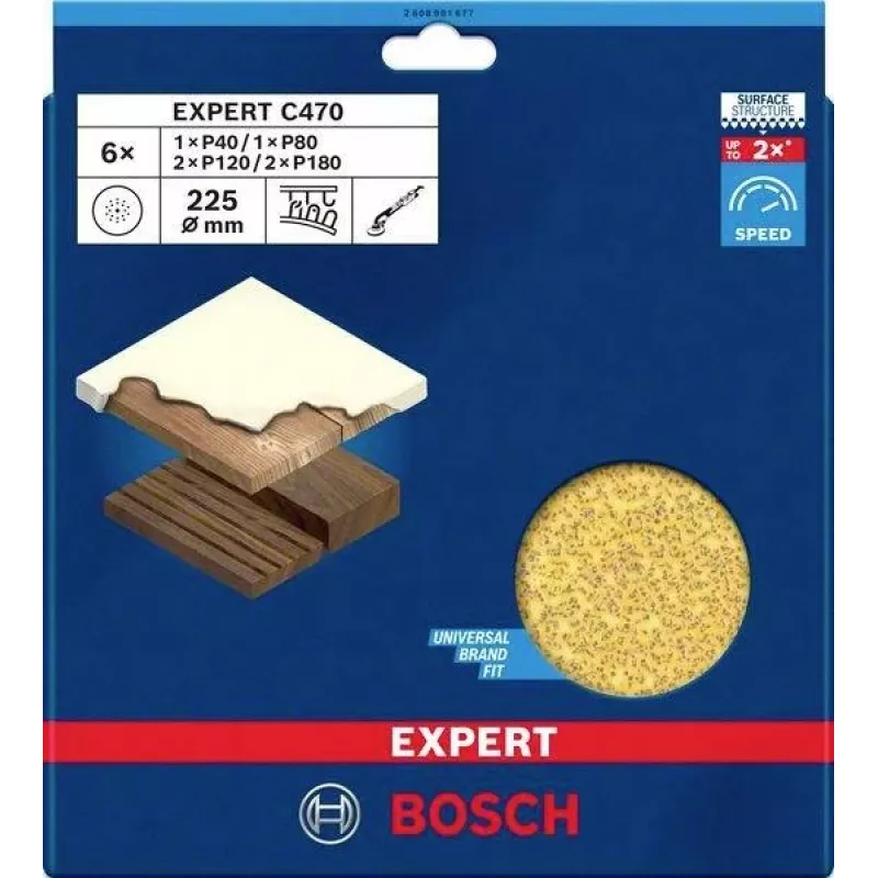 Bosch Accessories 2608901677 sada brúsneho papiera pre sadrokartónovú brúsku, zrnitosť 40/80/120/180, 225 mm, 6 kusov