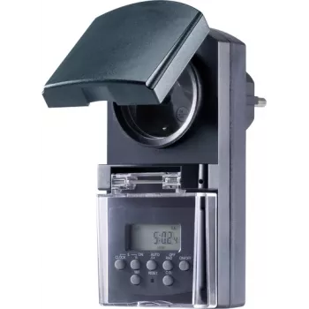 Sygonix SY-5044422 Digitálne spínacie hodiny do zásuvky, týždenný program, 1800 W, IP44, funkcia odpočítavania a náhodného zapnutia, biela