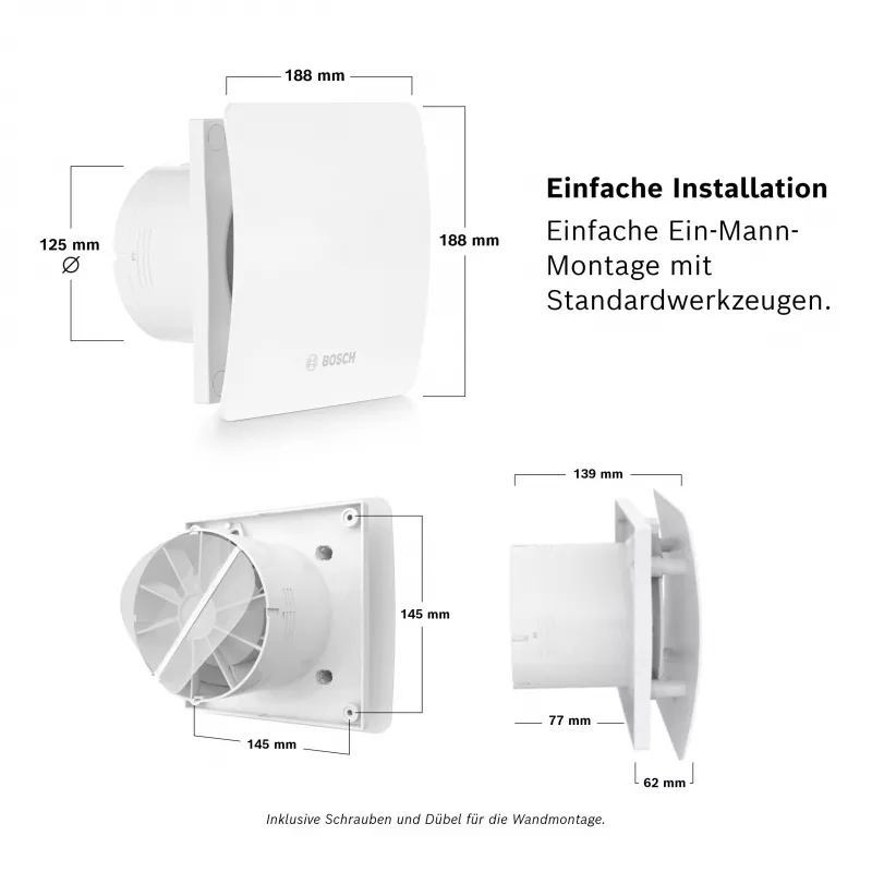 BOSCH F1500 DH 100 kúpeľňový odťahový ventilátor s dobehovou dobou DN 100 7738335626