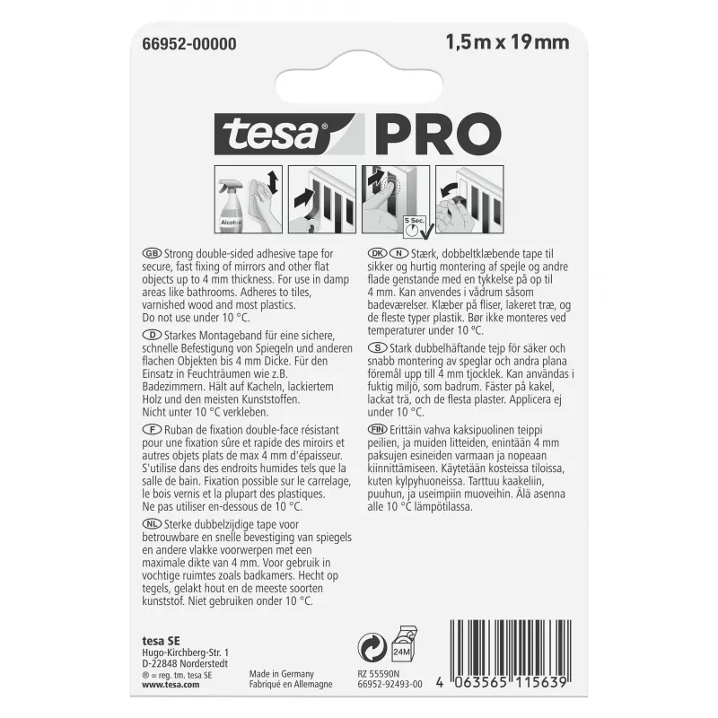 tesa Montage PRO montážna páska na zrkadlá biela 1,5 m x 19 mm 66952-00000-00