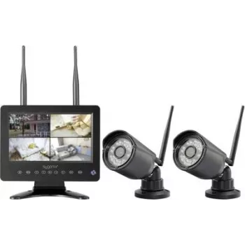 Sygonix bezdrôtová sada bezpečnostných kamier s 2 kamerami, 1280 x 720 pixelov, 2,4 GHz, 7 palcový monitor, IP66, nočné videnie, obojsmerné audio, MicroSD až do 128 GB SY-6330454
