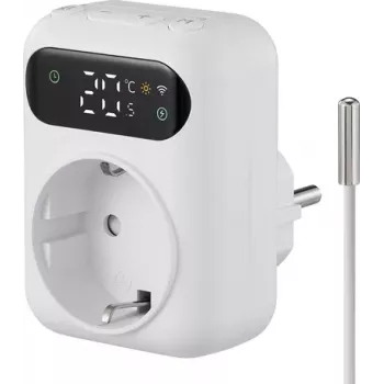 Sygonix SY-6824096 Medzizásuvkový termostat s týždenným programom, 16 A, 3680 W, LCD, ochrana proti mrazu, detská poistka, biely