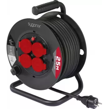 Sygonix SY-10236129 káblový navijak čierny Schuko konektor samec 25m 4 zásuvky