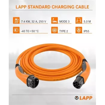 LAPP MOBILITY Type 2 EV nabíjací kábel, 7,4 kW, 5 m, oranžový 61786