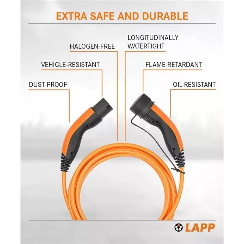LAPP MOBILITY Type 2 EV nabíjací kábel, 7,4 kW, 5 m, oranžový 61786