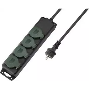 SYGONIX SY-5145340 predlžovacia zásuvka bez vypínača, 3 Schuko zásuvky, 1,5 m kábel, čierna/zelená