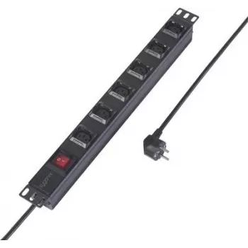 Sygonix SY-6736982 19-palcová 6-násobná Schuko PDU zásuvková lišta, 1U rackmontáž, 2m kábel, čierna